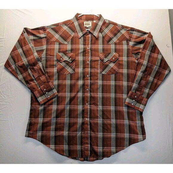 Ely Cattleman Western Shirt Mens XXL Red Plaid Pearl Snap Pockets Cowboy - Picture 1 of 7